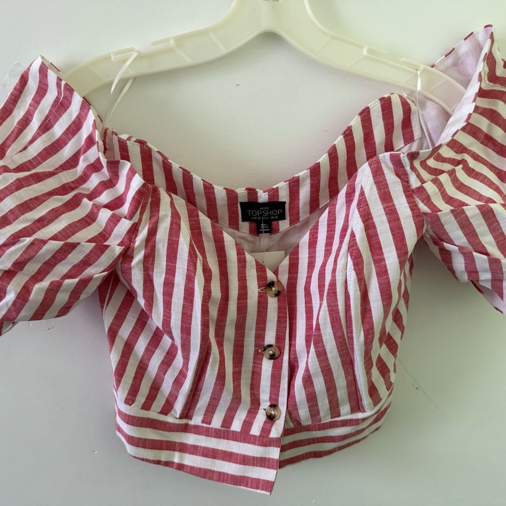 Topshop Striped Puff Sleeve Crop Top